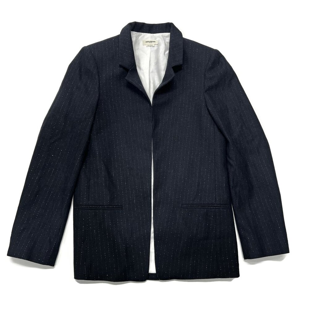 Zadig & Voltaire Navy Silver Stripe Jacket Blazer Volly Bi Sz 36 Open Front